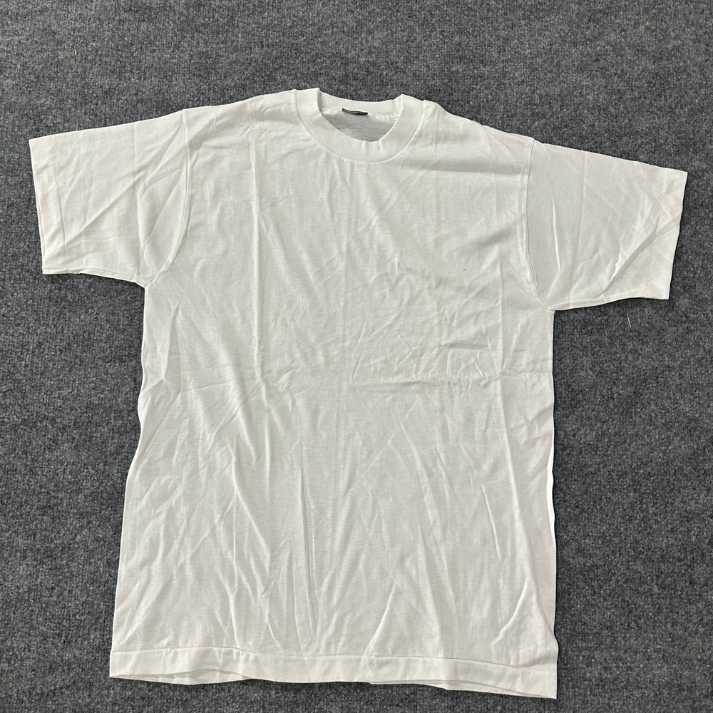 Unbranded T-Shirt Mens Size L White Solid Short Sleeve Crew Neck Cotton Blend